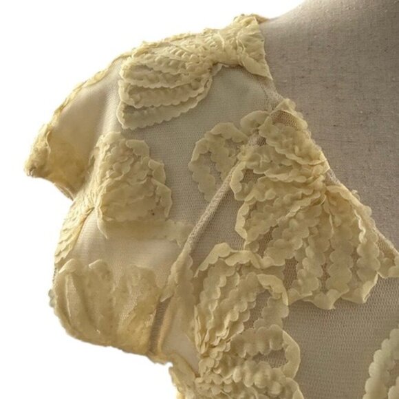 Zara Basic Women's Pale Yellow Floral Ribbon Scoop Neck Blouse Top Med EUC - Picture 2 of 10